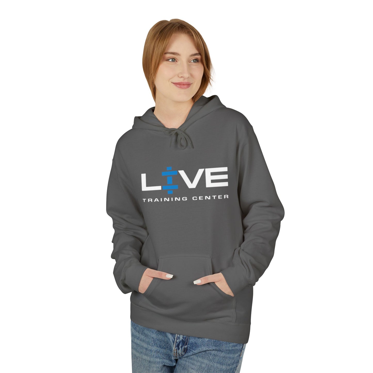 LIVE Training Center Fleece Hoodie, Unisex Activewear, Workout Gift, Gym Hoodie, Fitness Apparel, Sportswear, Casual Comfort
