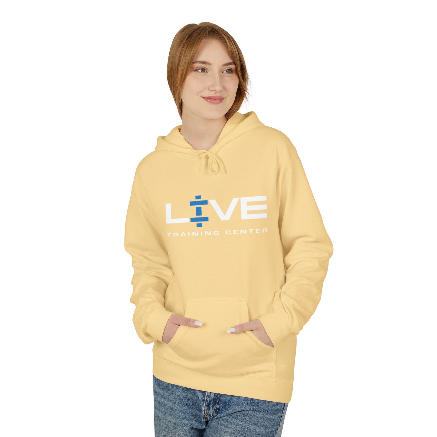 LIVE Training Center Fleece Hoodie, Unisex Activewear, Workout Gift, Gym Hoodie, Fitness Apparel, Sportswear, Casual Comfort