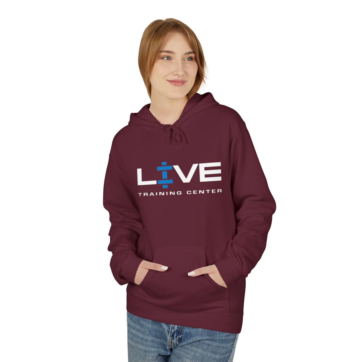 LIVE Training Center Fleece Hoodie, Unisex Activewear, Workout Gift, Gym Hoodie, Fitness Apparel, Sportswear, Casual Comfort