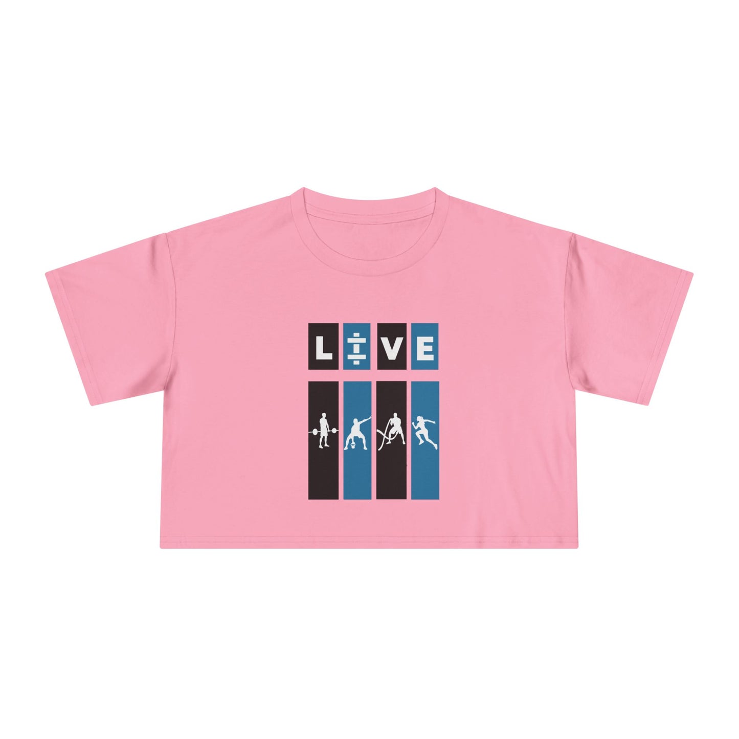 LIVE Fitness Women's Crop Tee, Workout Top, Athletic Wear, Casual Crop Shirt, Gym Apparel, Inspirational Tee