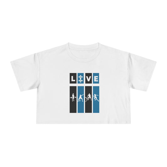 LIVE Fitness Women's Crop Tee, Workout Top, Athletic Wear, Casual Crop Shirt, Gym Apparel, Inspirational Tee