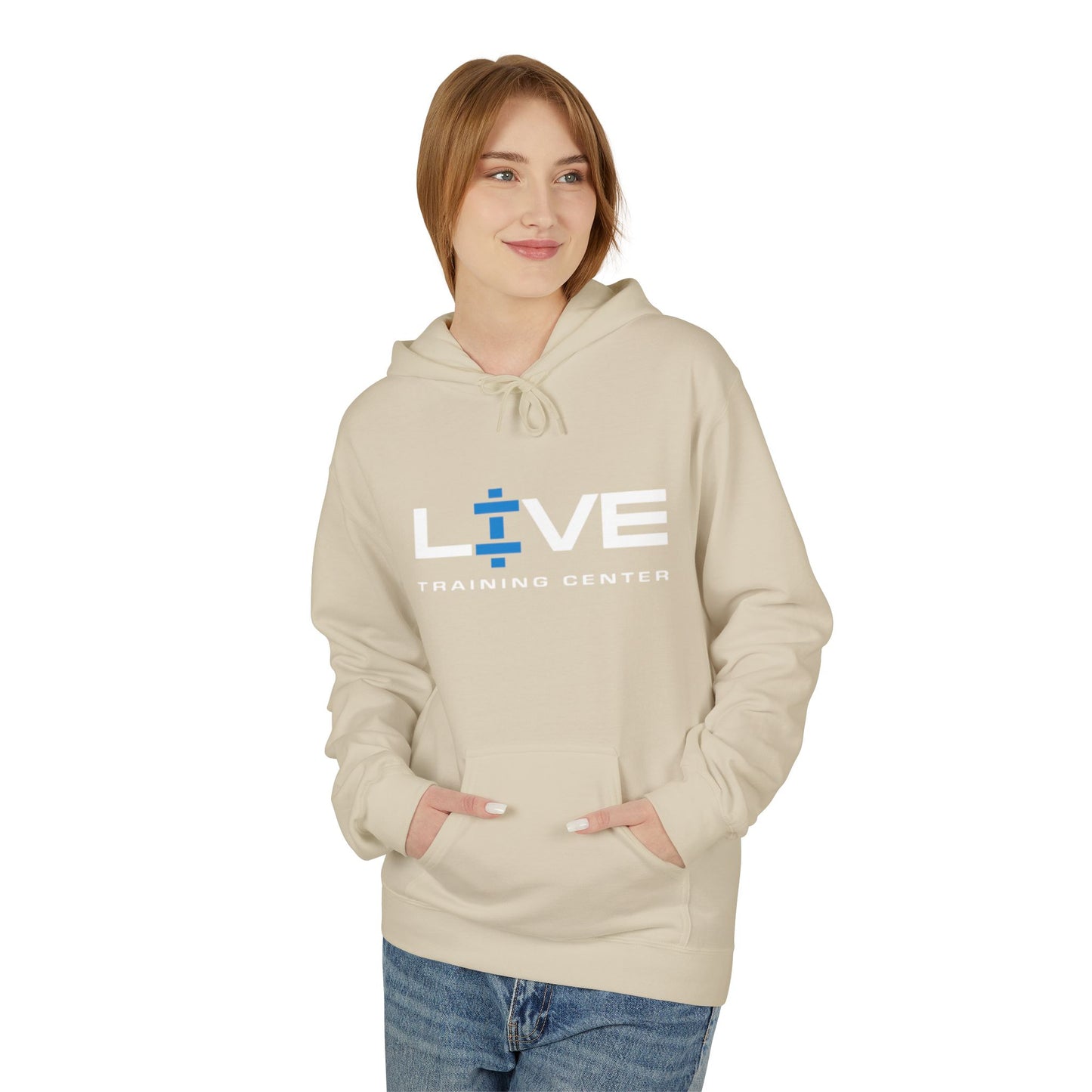 LIVE Training Center Fleece Hoodie, Unisex Activewear, Workout Gift, Gym Hoodie, Fitness Apparel, Sportswear, Casual Comfort