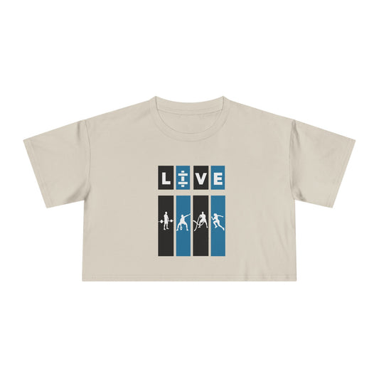 LIVE Fitness Women's Crop Tee, Workout Top, Athletic Wear, Casual Crop Shirt, Gym Apparel, Inspirational Tee